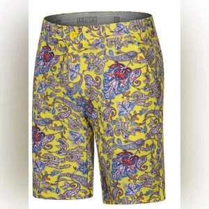 Hreski Shorts Mens 40 Yellow Paisley Performance Chino Golf Stretch Athletic